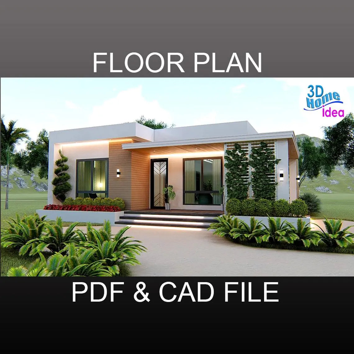 3 Bedroom House Plan: 8x12 Meters, Modern Home Design (PDF & CAD File)