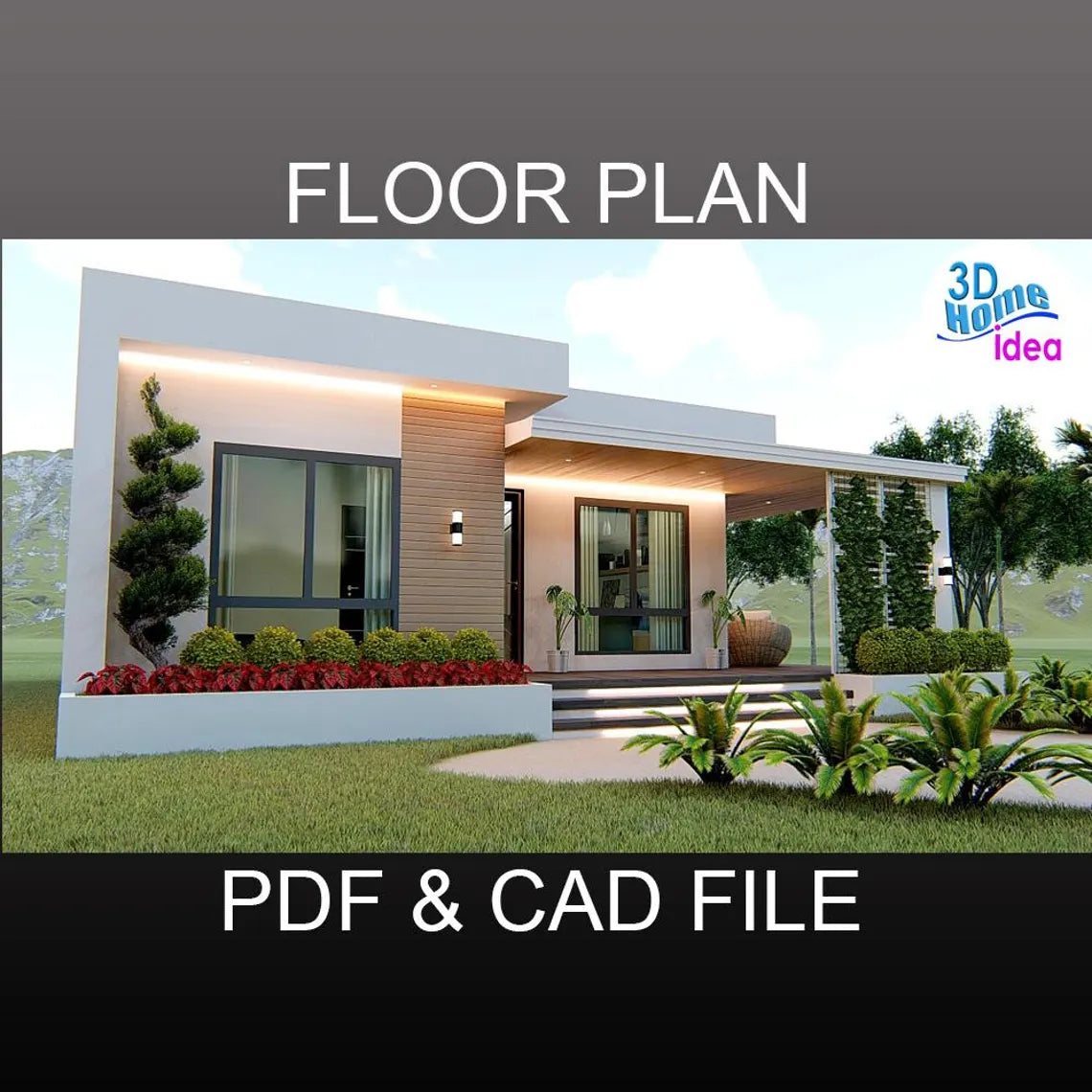 3 Bedroom House Plan: 8x12 Meters, Modern Home Design (PDF & CAD File)