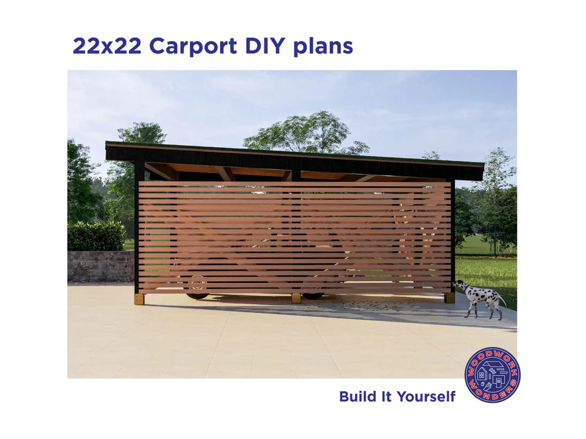 22x22 Carport Plans, Modern Pavilion / DIY Plans - Detailed Blueprints