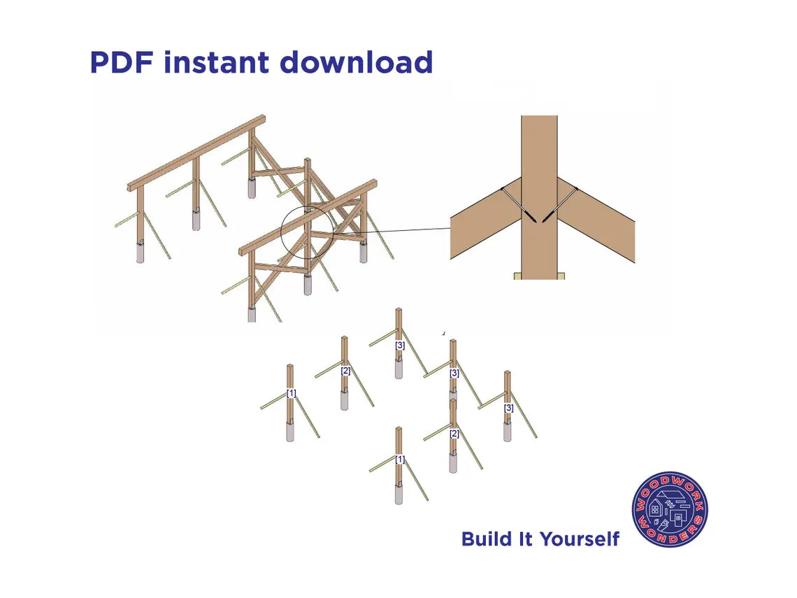 22x22 Carport Plans, Modern Pavilion / DIY Plans - Detailed Blueprints