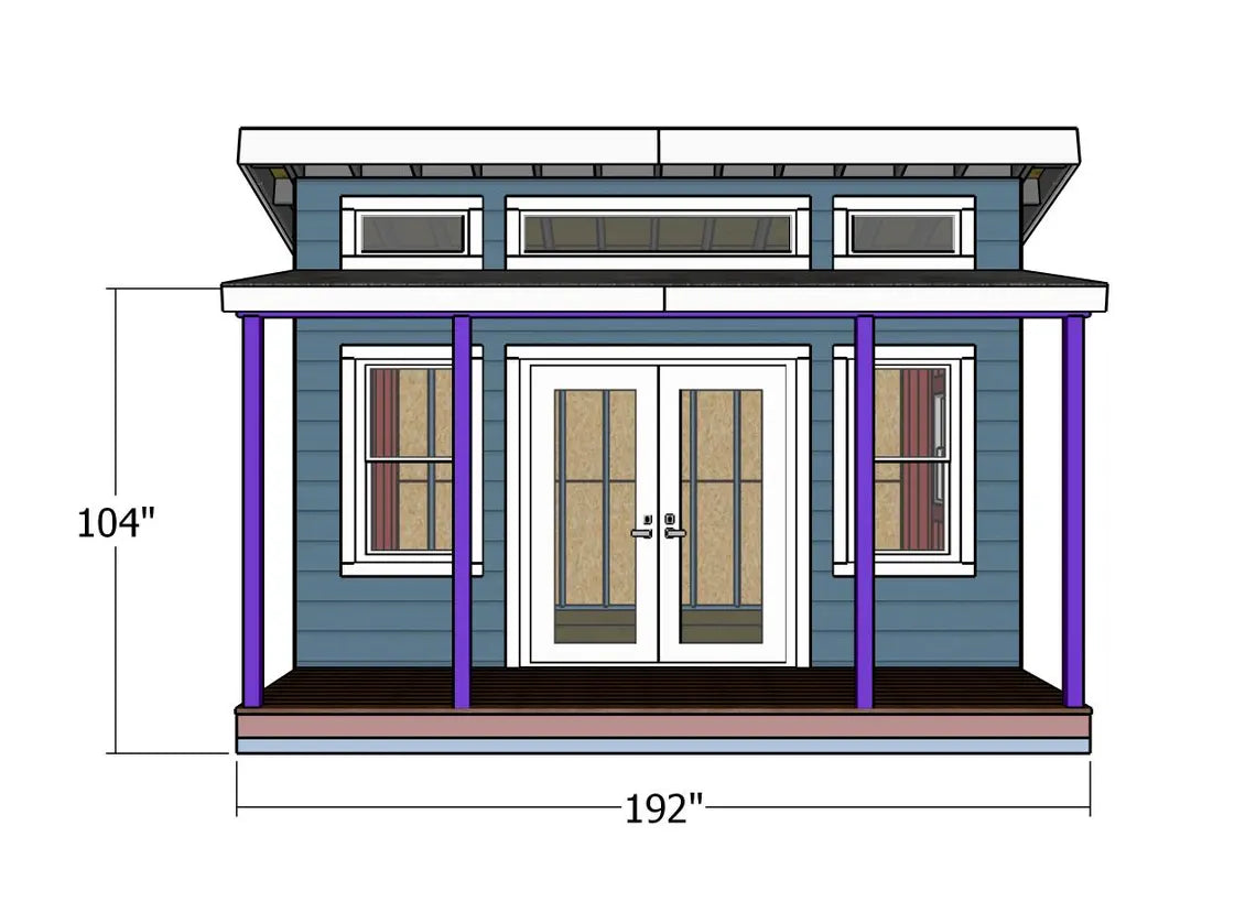 12x16 Modern Shed Plans with Porch – Backyard Office/Studio (PDF Download)