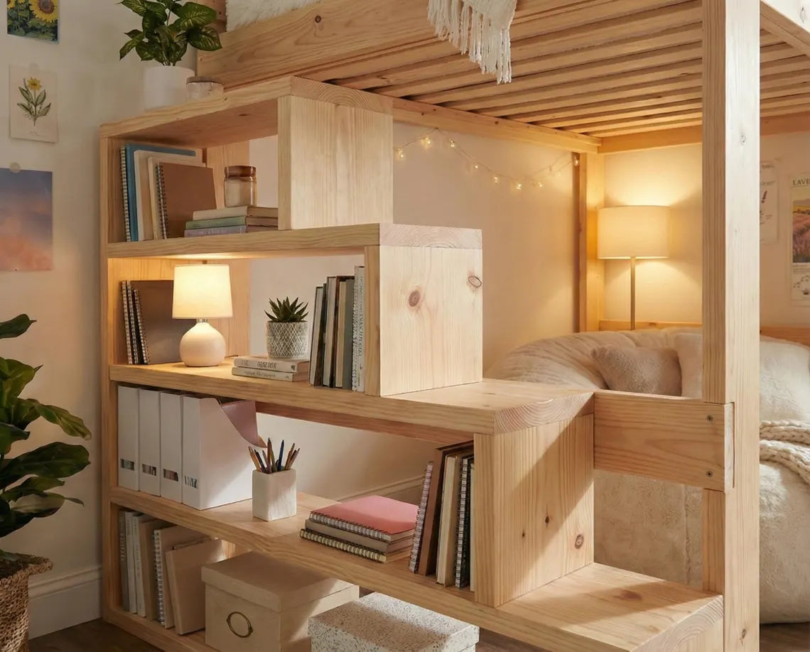 DIY Full Size Loft Bed Plan PDF: Built-In Stair Shelves, Beginner Friendly