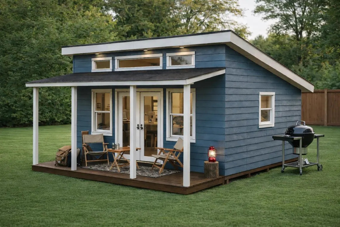 12x16 Modern Shed Plans with Porch – Backyard Office/Studio (PDF Download)