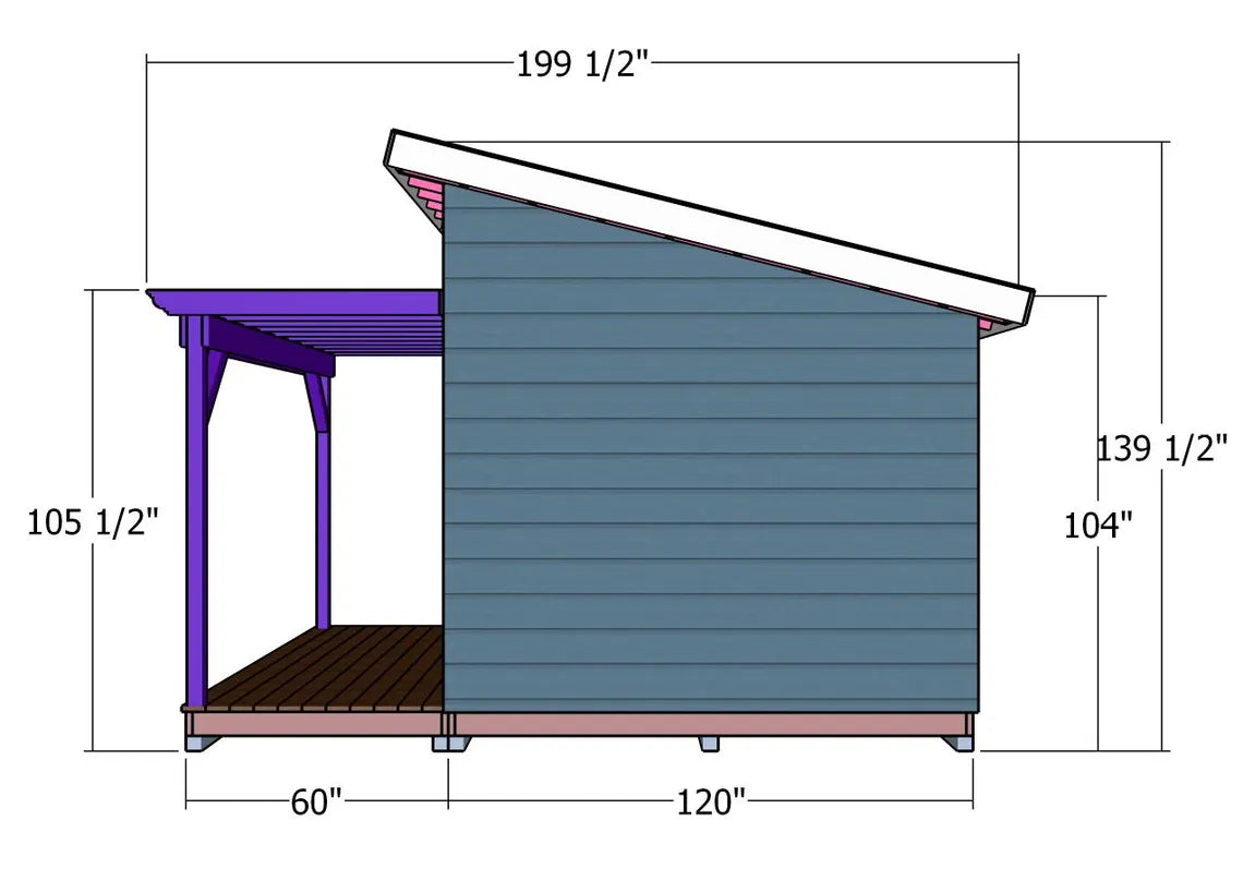 10x12 Guest House Shed Plans - Modern Office Shed with Deck Pergola Guide - PDF Download