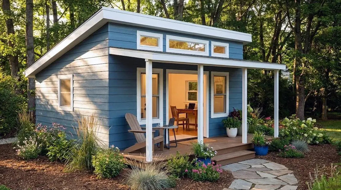 12x16 Modern Shed Plans with Porch – Backyard Office/Studio (PDF Download)