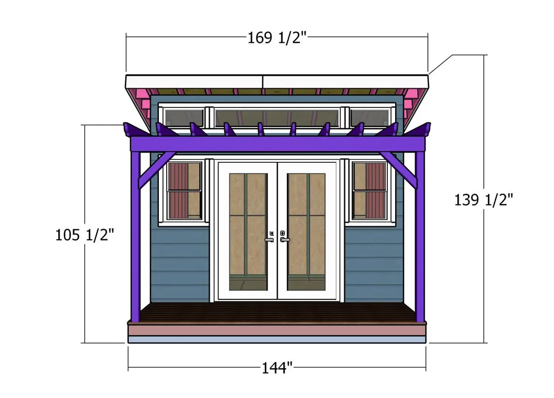 10x12 Guest House Shed Plans - Modern Office Shed with Deck Pergola Guide - PDF Download