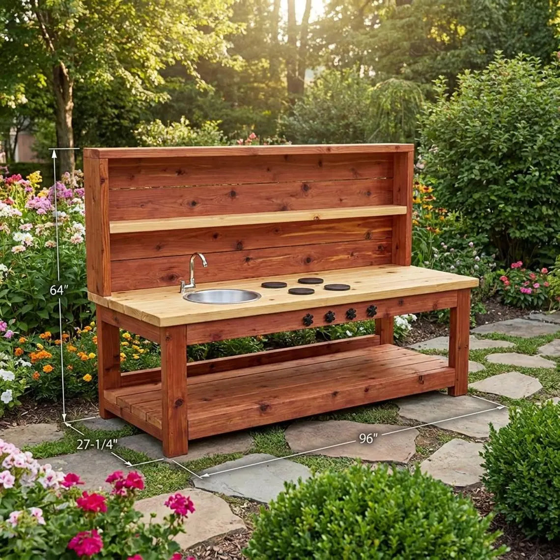 Kids Mud Kitchen Plans | DIY Wooden Outdoor Play Station Blueprint (PDF Download)
