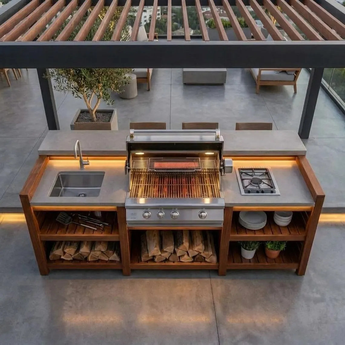DIY Outdoor Kitchen Plans | Grill Station Bar & Sink Cabinet Woodworking Blueprint PDF