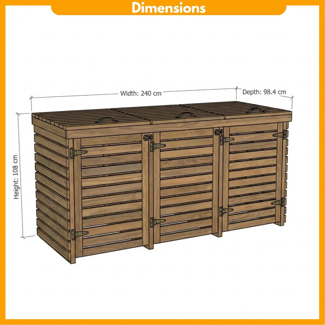 DIY Triple Wheelie Bin Storage Plans PDF | Wooden Trash Can Enclosure Blueprint | 3-Bay Garbage Shed | Outdoor Bin Hideaway Woodworking