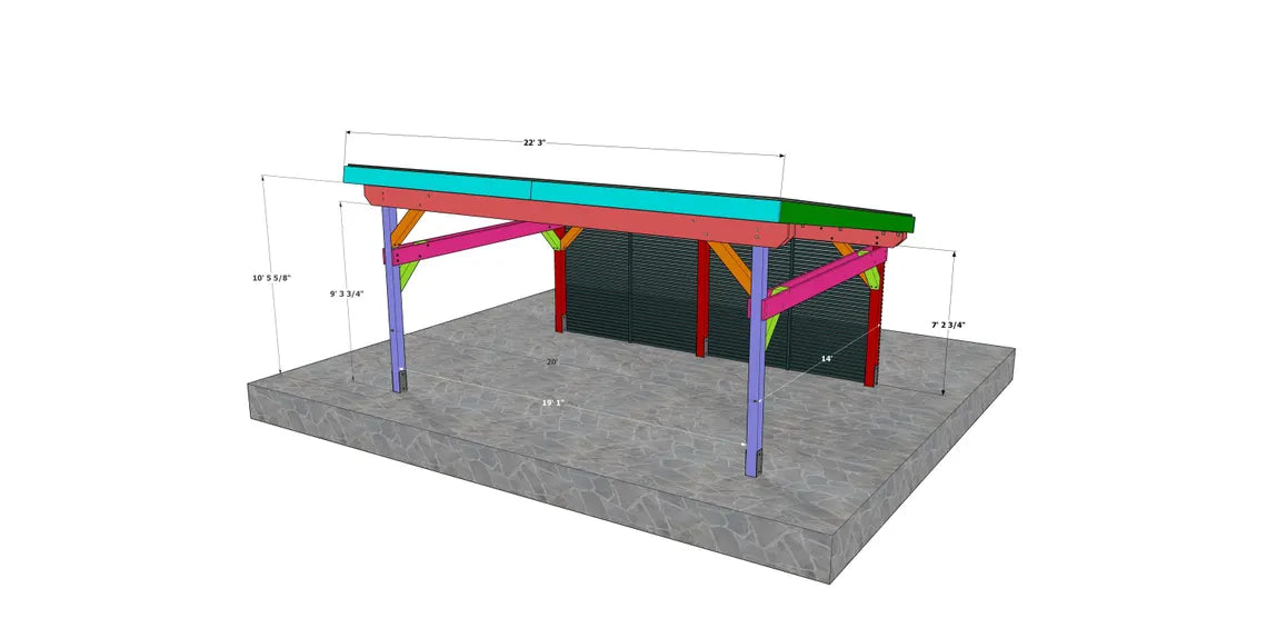 14x20 Lean to Pavilion Plans, DIY Outdoor Gazebo Woodworking Plans