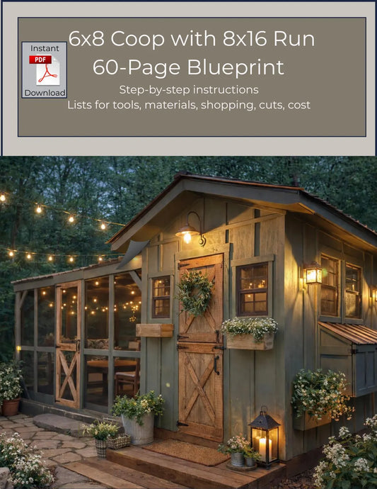 DIY 6x8 Coop, 8x12 Run Blueprint (Instant Download) | Intermediate Chicken Coop Plans