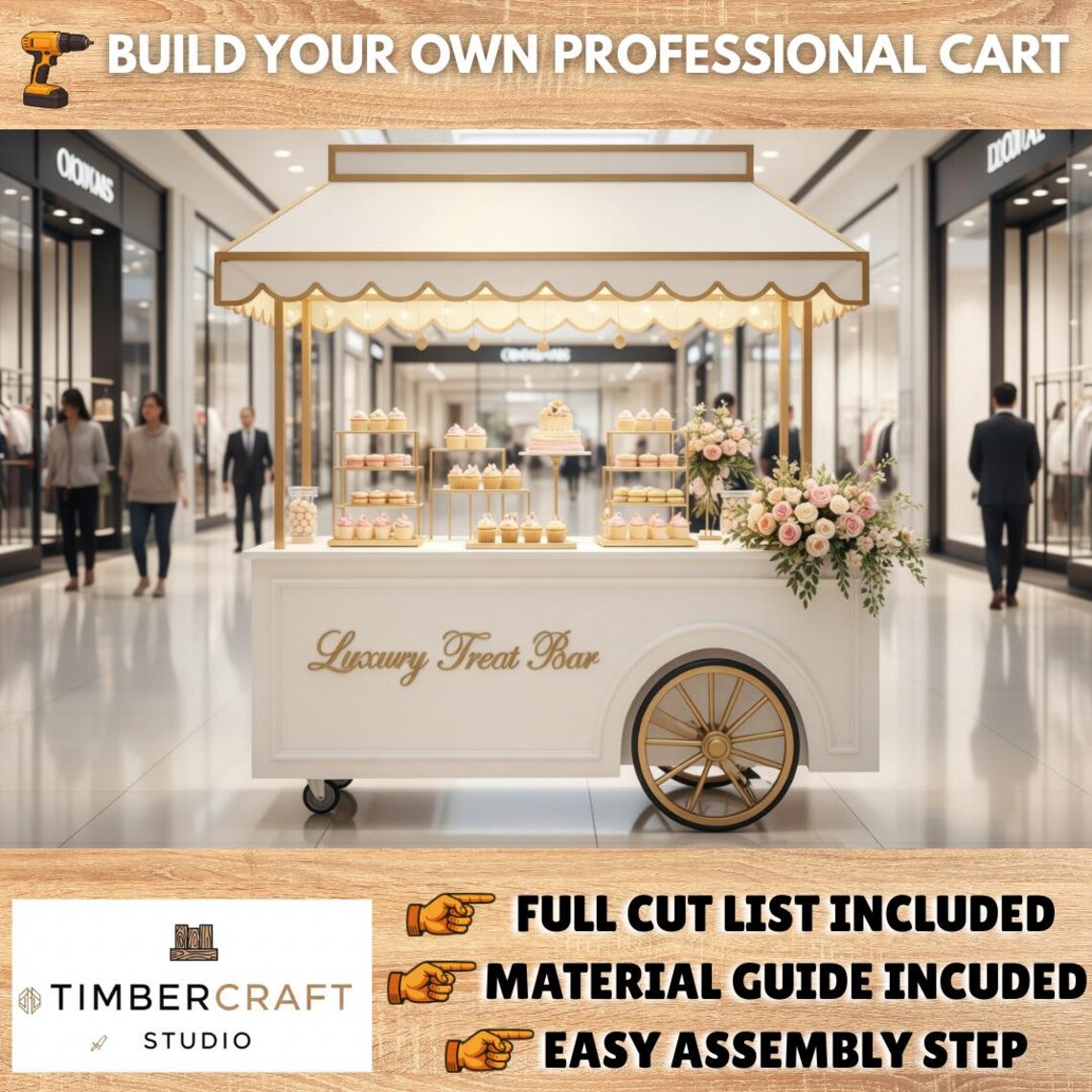 Luxury Treat Bar Cart DIY Plans | Dessert Cart Build Guide | Wedding Birthday Candy Cart | Step-by-Step PDF | Beginner Friendly