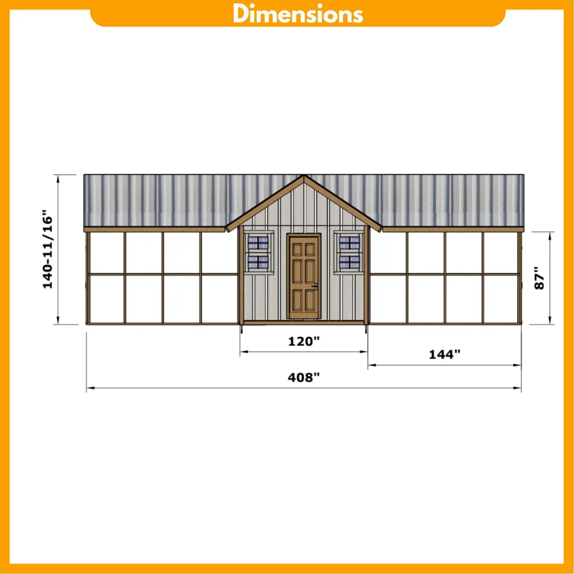DIY Large Chicken Coop Plans with Run | 15-20 Chicken Coop Blueprints | 8x24 Wood Hen House & Turkey Coop