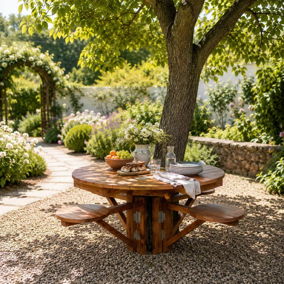 Tree Bench Picnic Table Plans | Round Outdoor Woodworking Blueprint (Digital Download)