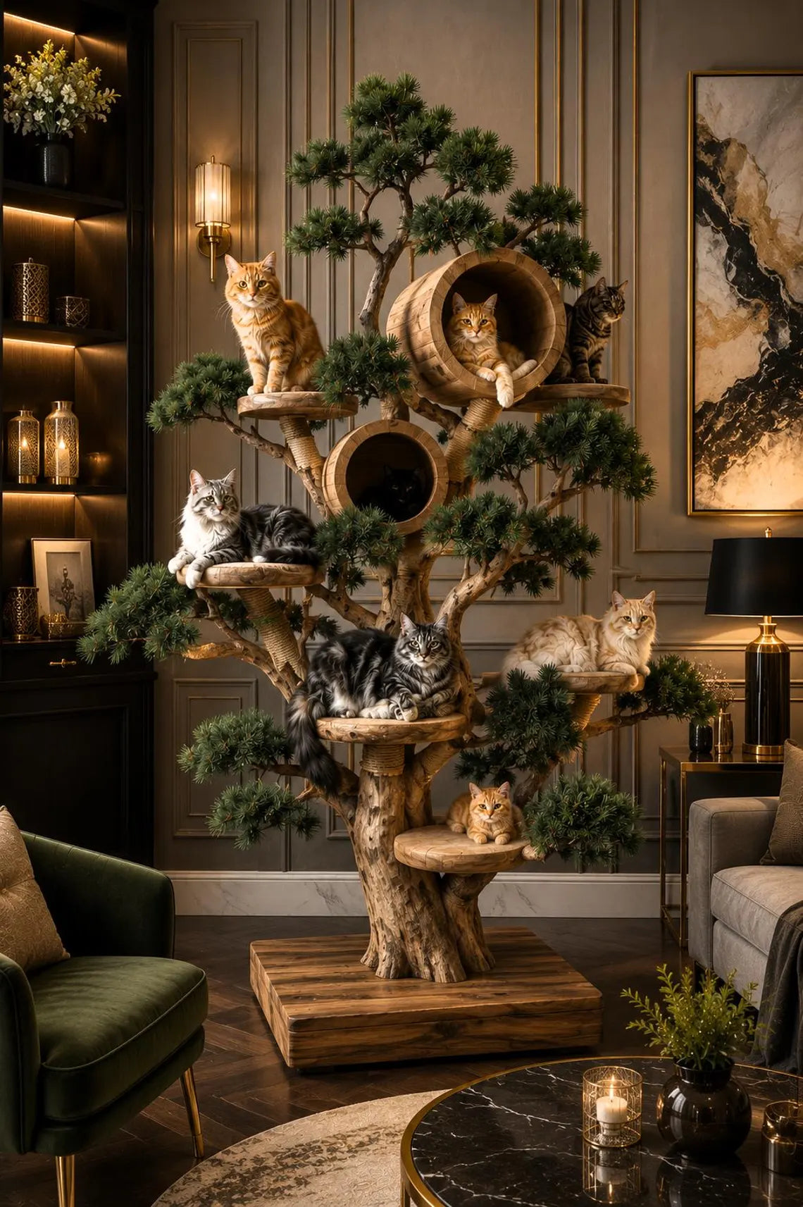 DIY Plan Wooden Cat Tree Tower, Multi-Level Perches, Sisal Scratching Posts, Modern Pet Furniture