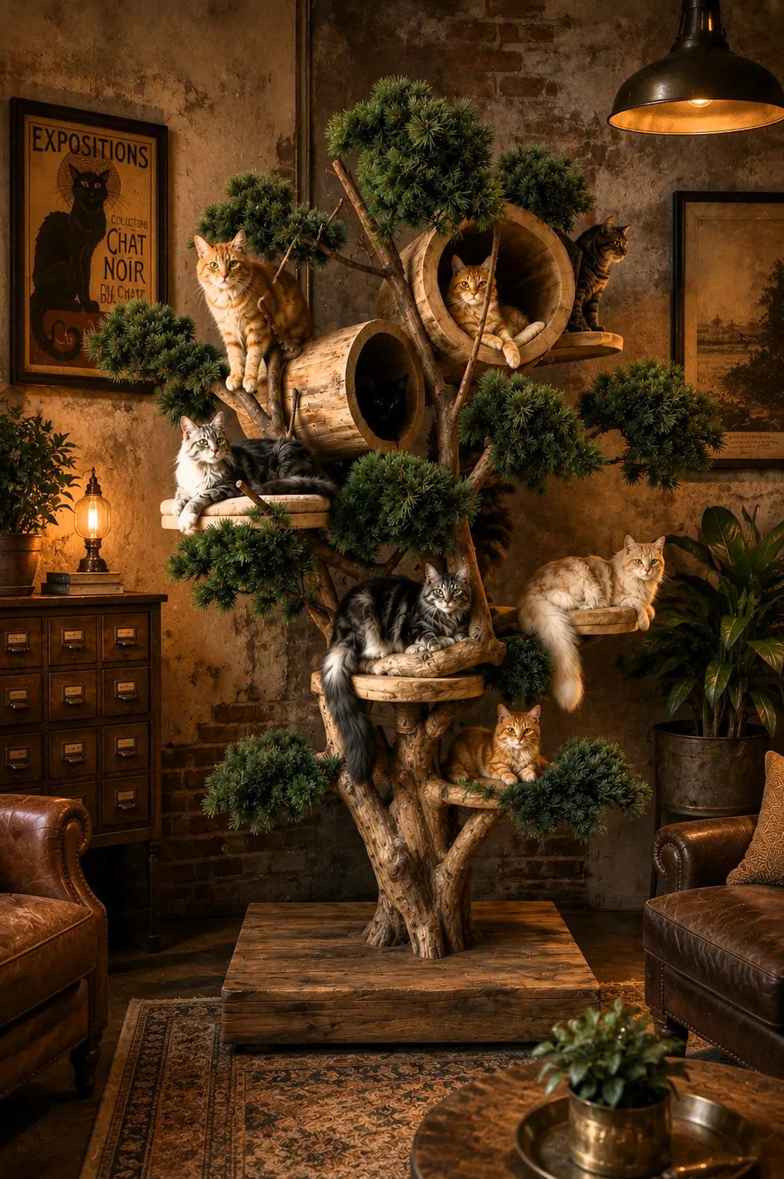 DIY Plan Wooden Cat Tree Tower, Multi-Level Perches, Sisal Scratching Posts, Modern Pet Furniture