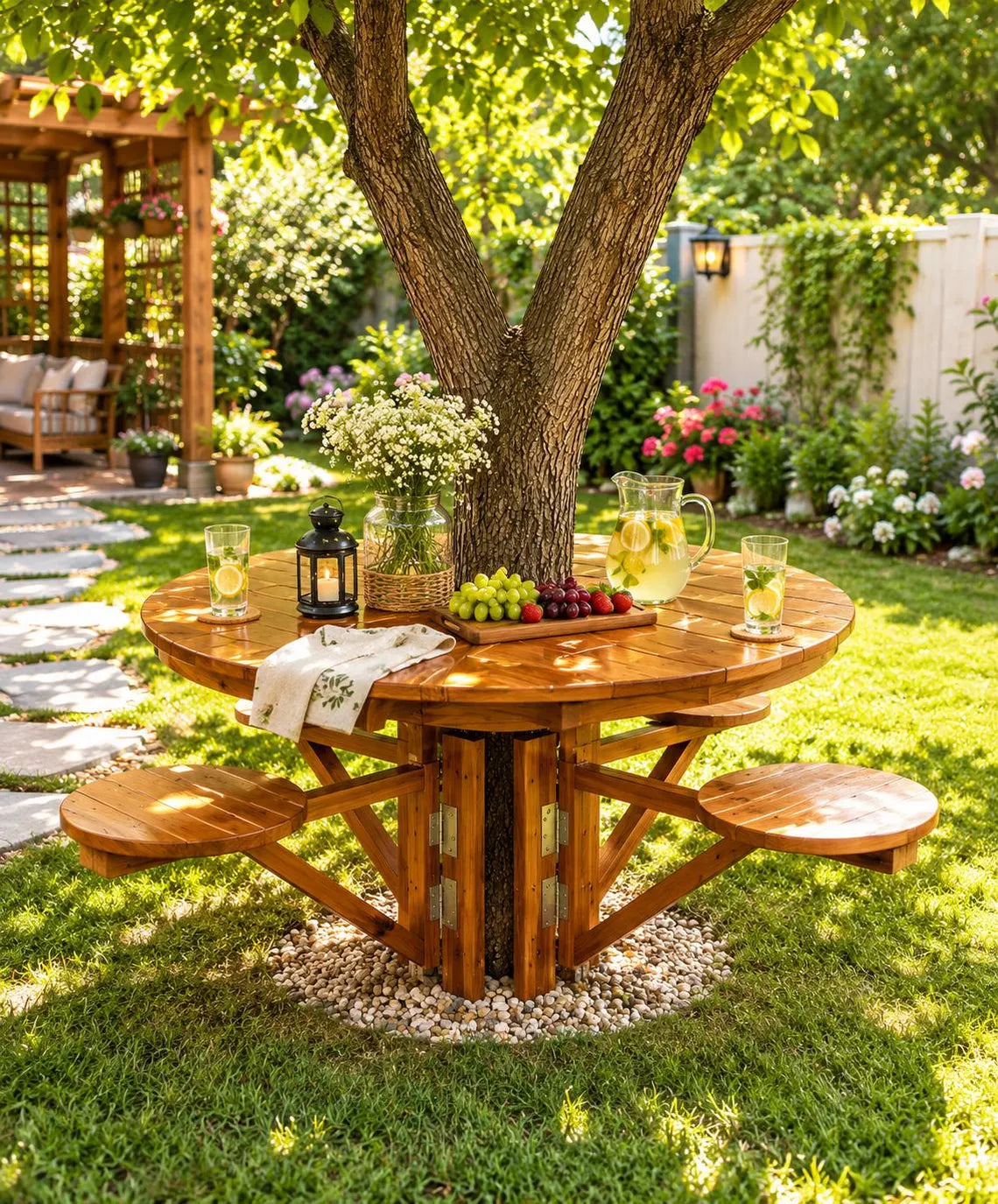 Tree Bench Picnic Table Plans | Round Outdoor Woodworking Blueprint (Digital Download)