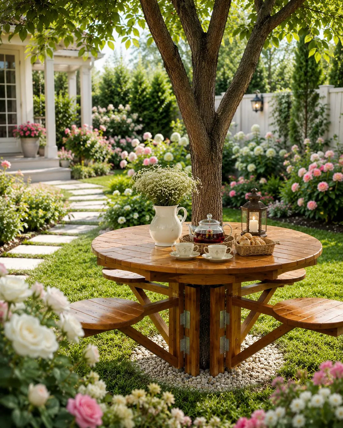 Tree Bench Picnic Table Plans | Round Outdoor Woodworking Blueprint (Digital Download)